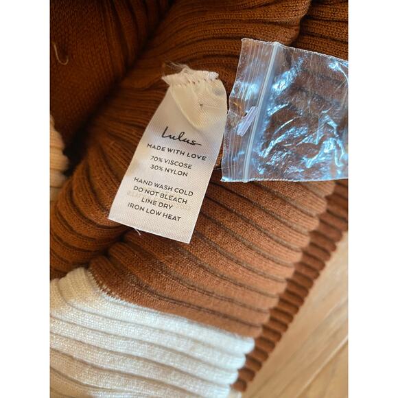 Lulus cream and brown color block stretchy ribbed midi dress - Picture 7 of 7